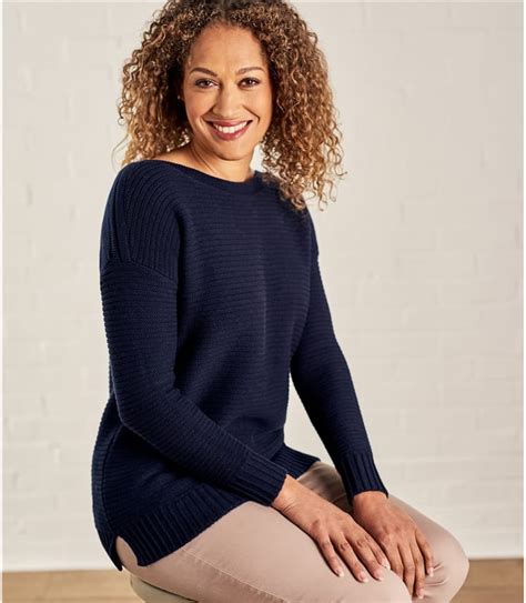 Navy Pure Cotton Womens Cotton Boat Neck Jumper