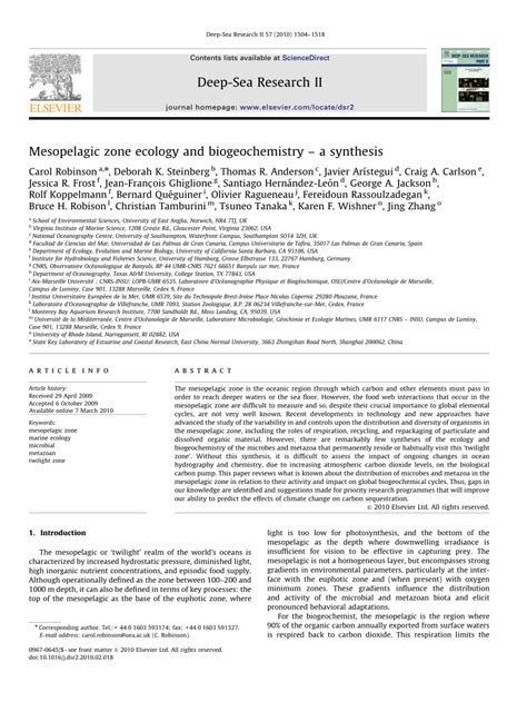 (PDF) Mesopelagic zone ecology and biogeochemistry - A synthesis