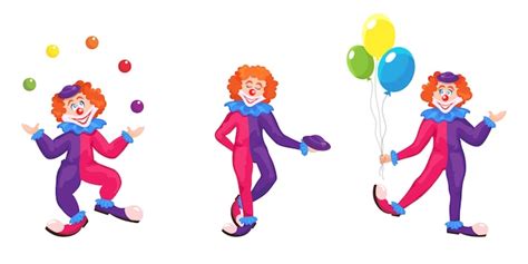 Premium Vector Set Of Clowns In Different Poses Funny Characters In