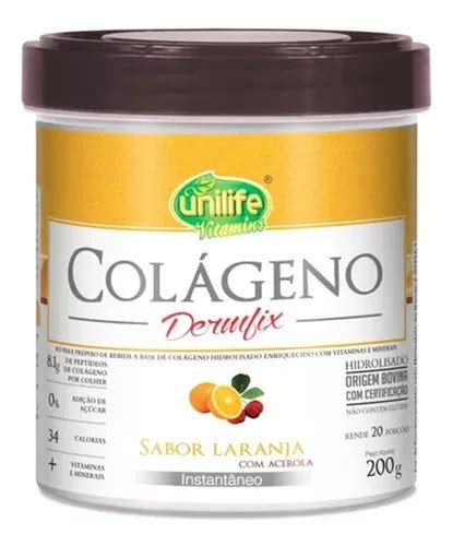 Colageno Hidrolisado Dermfix 200g Laranja Acerola Unilife Sabor