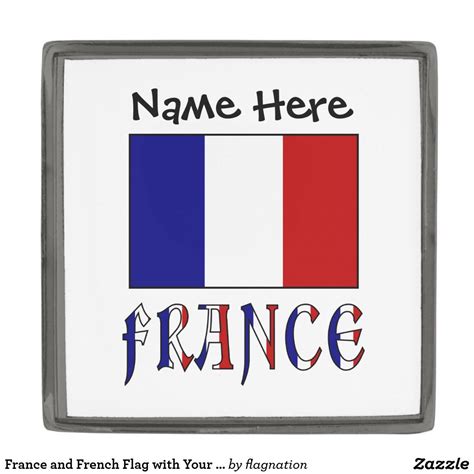 France And French Flag With Your Name Gunmetal Finish Lapel Pin