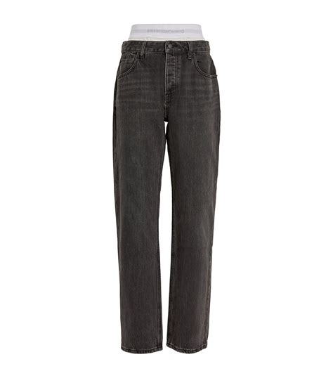 Alexander Wang Grey Logo Waistband Wide Leg Jeans Harrods UK