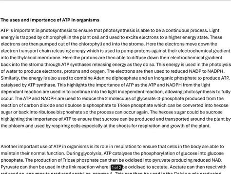 Biology Mark Essay Importance Of Atp In Organisms Teaching Resources