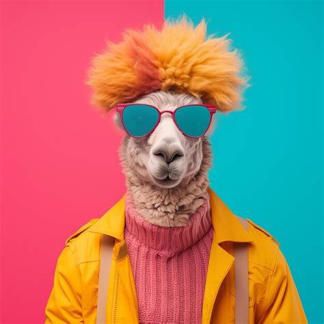 Premium AI Image A Llama Wearing Sunglasses And A Yellow Coat