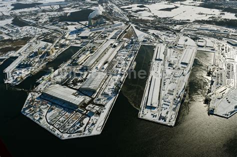 Luftaufnahme Rostock Winterluftbild Hafenanlagen Des Seehafen In