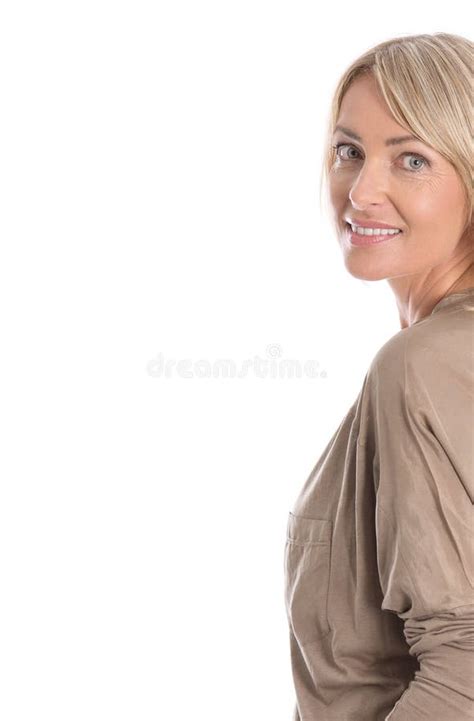 Satisfied Attractive Middle Aged Isolated Smiling Blond Woman Stock