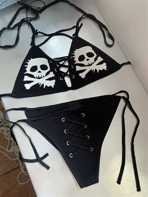 Bikini Sexy Emo Egirl Para Mujer Traje De Ba O Y2k Kawaii Conjunto De Sujetador De