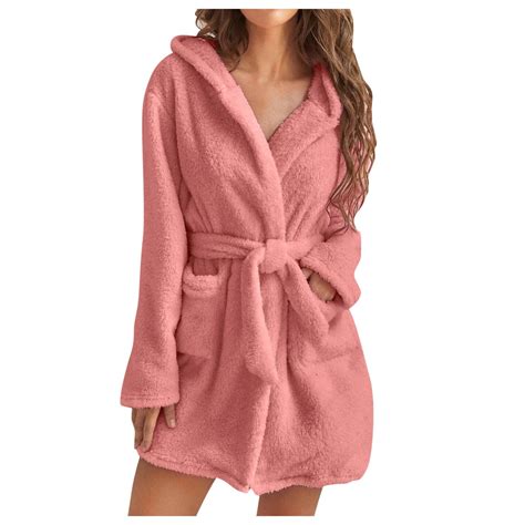 Hvyesh Fleece Robe For Women Plush Warm Hooded Bathrobe Womens Fluffy Soft Spa Long Robecozy