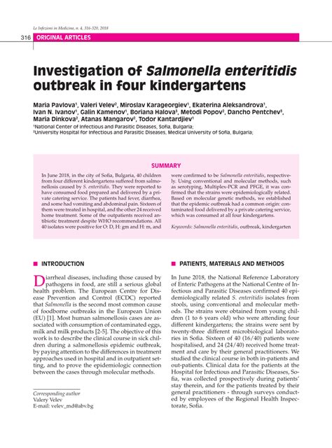 (PDF) Investigation of Salmonella enteritidis - outbreak in four kindergartens