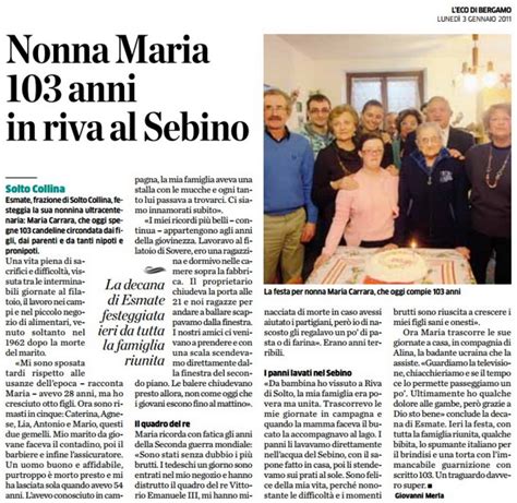 Maria Giuseppina Carrara Articolo Supercentenari D Italia