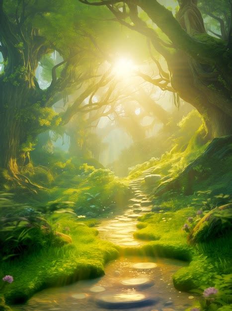 Premium Photo Sunlit Forest Path Leading Through An Enchanted Woodland