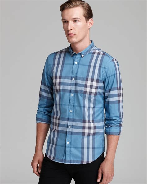 Burberry Brit Niall Check Sport Shirt Classic Fit In Blue For Men