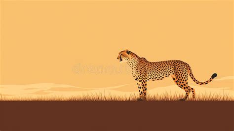 Minimalist Cheetah Illustration Brown Vector Art On White Background