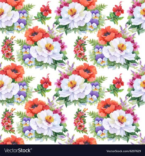 Seamless Patterns With Beautiful Flowers Vector Image