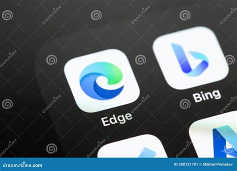 Microsoft Edge And Bing Mobile Apps On The Screen Smartphone Iphone