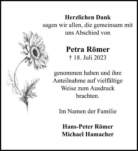 Traueranzeigen von Petra Römer trauer anzeigen de