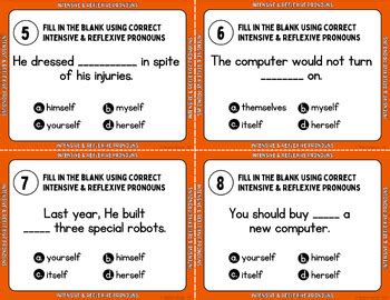 Intensive And Reflexive Pronouns Grammar Multiple Choices Task Cards