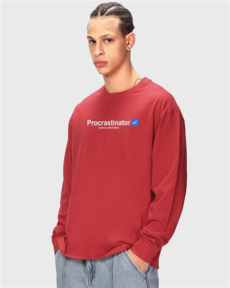 Buy Men S Red Procrastinator Typography Oversized T Shirt Online At