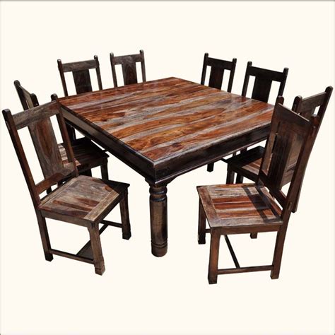 Richmond Rustic Solid Wood Square Dining Table Chair Set For 8 People ...