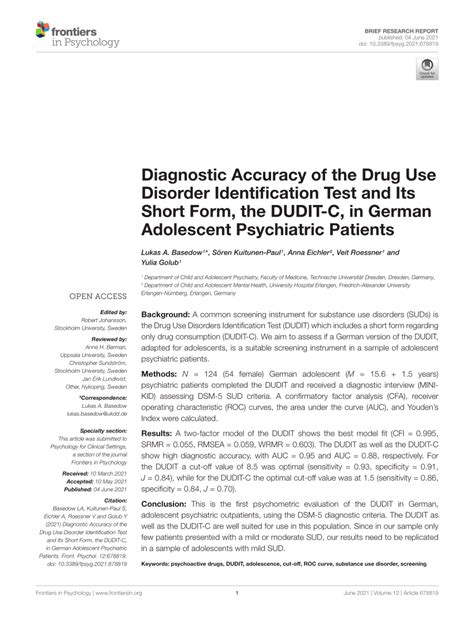 Pdf Diagnostic Accuracy Of The Drug Use Disorder Identification Test