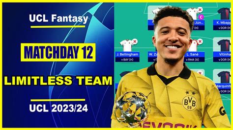 UCL Fantasy Matchday 12 BEST LIMITLESS TEAM Champions League Fantasy