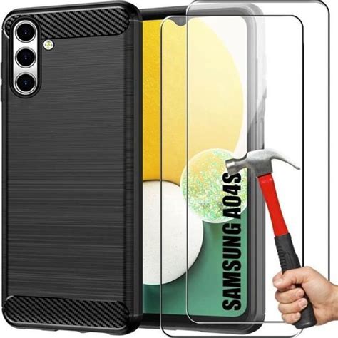 Coque Fibre de Carbone pour Samsung A04s Noir 2 Verres Trempés