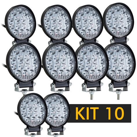 Kit 10 Farol De Milha Redondo 42W 12V 24V 14 Leds Haiz Submarino