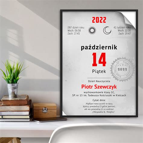 Prezent Dzie Nauczyciela Ramka A Plakat Kartka Z Kalendarza Szara