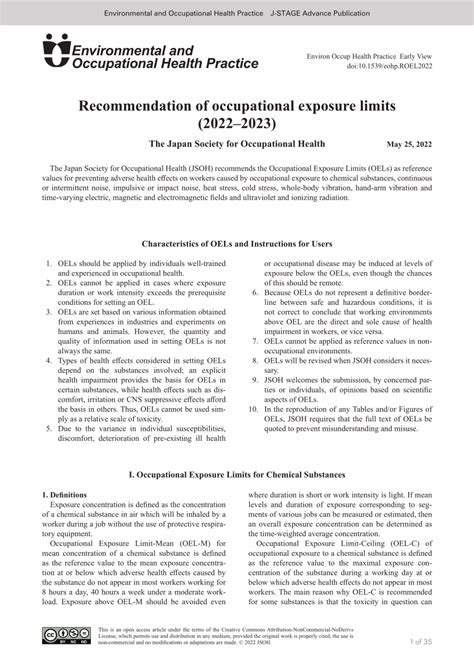 PDF Recommendation Of Occupational Exposure Limits 20222023