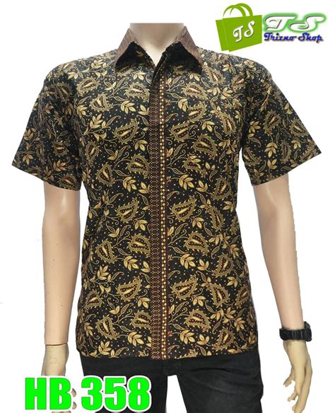 Jual BAJU BATIK KEMEJA PRIA LENGAN PENDEK MOTIF DAUN EMAS HB 358 Di