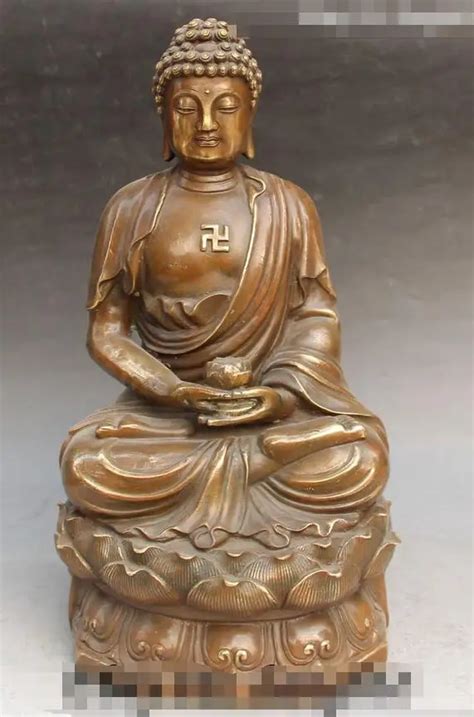 Chinese Buddhist Bronze Seat Shakyamuni Amitabha Buddha Hold Lotus