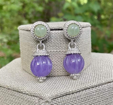 Judith Ripka Sterling Silver Green And Purple Jade Drop Dangle Earrings