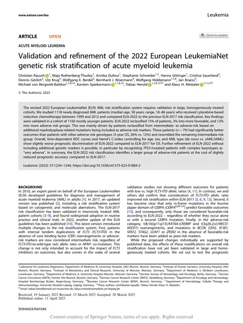 PDF Validation And Refinement Of The 2022 European LeukemiaNet