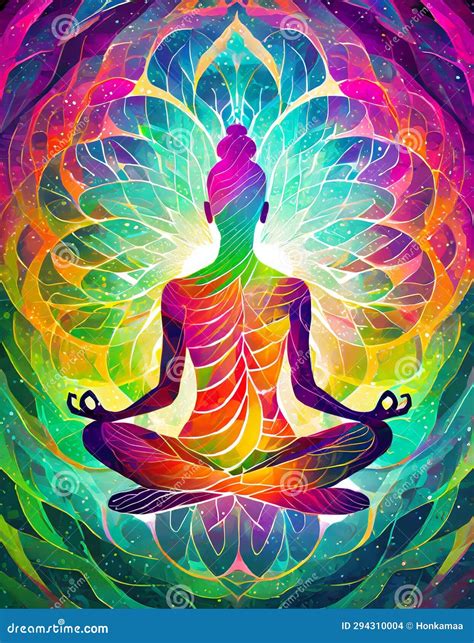 Colorful Illustration Of Woman In Lotus Yoga Position Stock