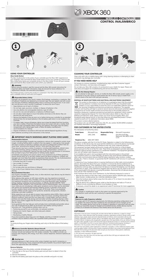 Microsoft 1403 Xbox 360 Wireless Controller User Manual