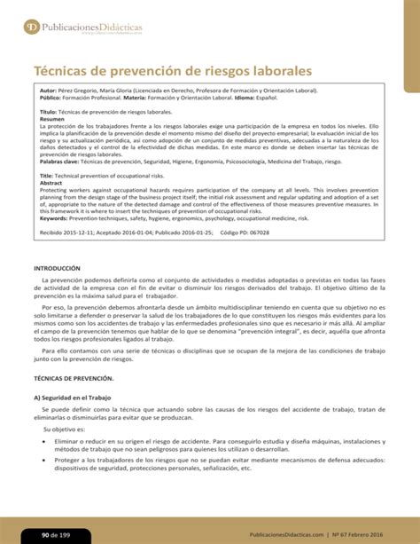 Tecnicas De Prevencion De Riesgos Laborales