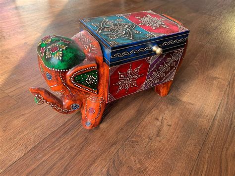 Wooden Hand Painted Jewellery Box Hand Painted Elephant Box Etsy