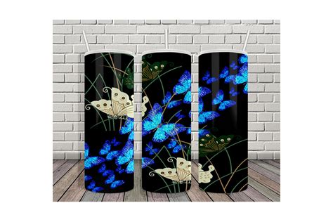 20oz Tumbler Blue Butterflies Graphic By Ratipornkungdent · Creative