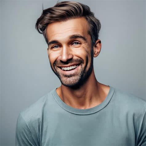 Premium Ai Image Portrait Of Handsome Smiling Man Wearing A Tshirt