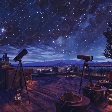 A hotel rooftop with a stargazing event and telescopes set up for