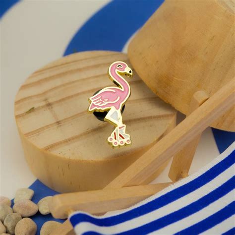 Flamingo Skater Enamel Pin Pink Flamingo In Roller Skates On A Holiday