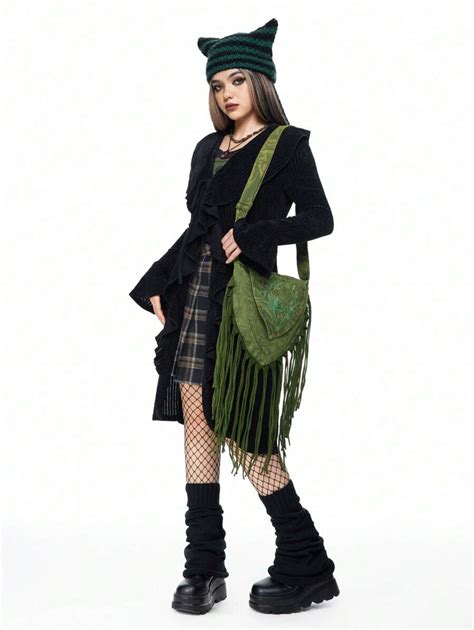 Romwe Fairycore Hippie Grunge Fringe Oblique Shoulder Bag Music