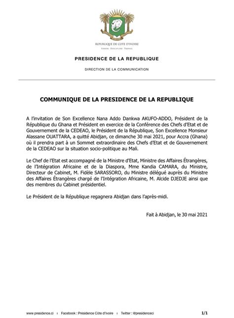 Presidenceci On Twitter COMMUNIQUE DE LA PRESIDENCE DE LA REPUBLIQUE