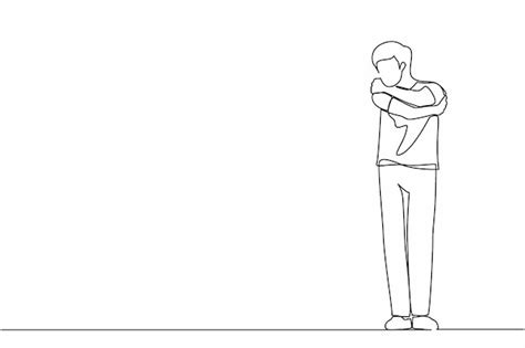 Premium Vector Single Continuous Line Drawing Man Hugging Himself