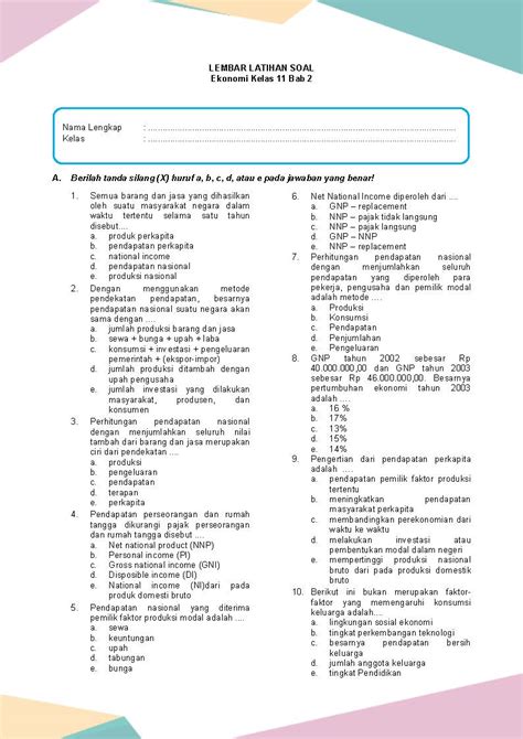 Latihan Soal Ekonomi Kelas 11 Bab 2 Daring Nur Hidayah Press
