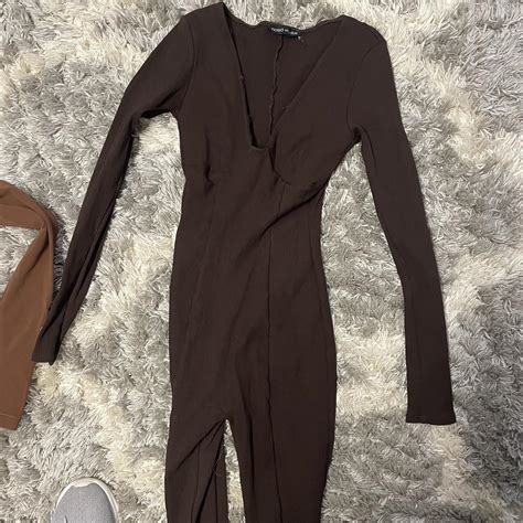 Naked Wardrobe Bustier Jumpsuit Chocolate Brown Depop