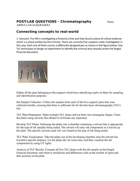 6 Chromatography Post Lab Post Lab Questions Chromatography Name