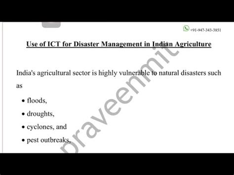 Use Of Ict For Disaster Management In Indian Agriculture For Upsc And