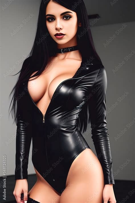 Beautiful Sexy Gothic Woman In A Black Bodysuit In An Erotic Pose