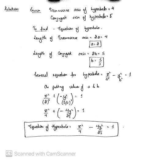 Write the equation of hyperbola whose transverse axis and conjugate and ...